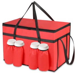 3XL Insulated Food Delivery Bag with 4 Cup Holder, 23W x 15H x 14D Extra Large Warm & Cooler Shipping Bag with Zippered Top, Food Delivery Bags Great for Beverages, Pizza, Grocery, Takeout, Catering