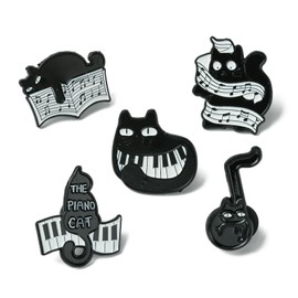 Airssory 5 Pcs 5 Styles Music Theme Cartoon Black Cat Enamel Alloy Brooches Lovely Pet Badge Pins for DIY Clothes Sweater Bags Crafts Decoration