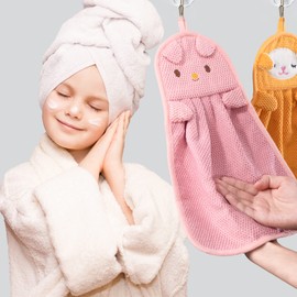 BATTILO HOME 6 Pack Cute Kids Hand Towels with Hanging Loop, Children Bathroom Hand Towels Hanging Hand Towels Absorbent Quick Dry Utility Towel for Kitchen Bathroom