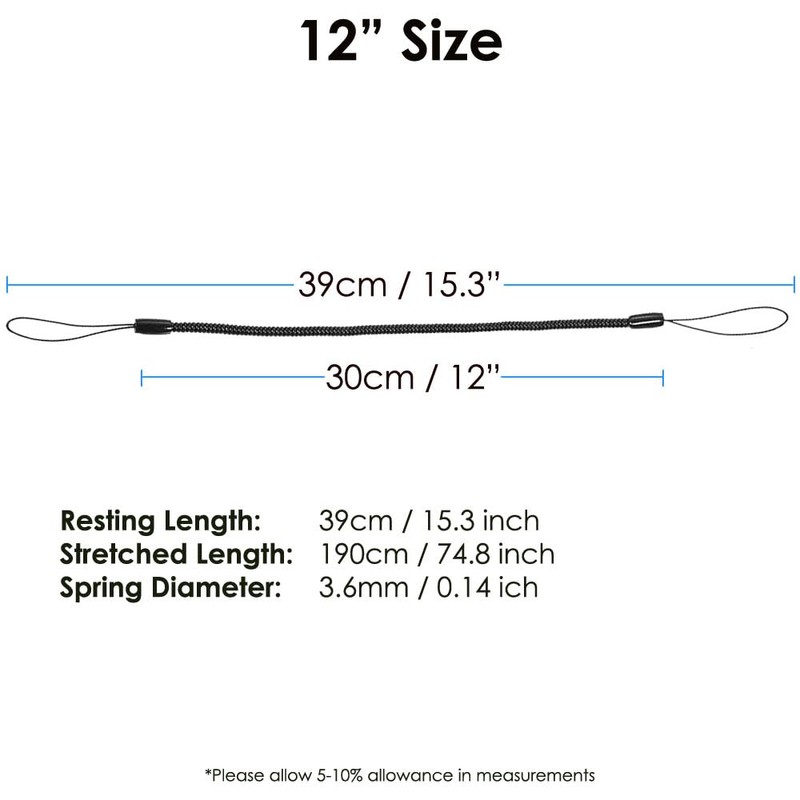 TECHGEAR Stylus Tether, 12" Retractable Spring Coil Strap (2x Loops)