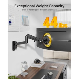 monTEK 17-49 inch Single Monitor Wall Mount for up to 44 lbs Ultrawide Screen, Premium Aluminum Heavy Duty Monitor Arm with Adjustable Gas Spring Arm, 75x75/100x100 VESA Mount, Black