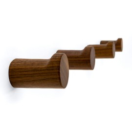 NAUMOO Natural Wooden Wall Mounted Hooks - Pack of 4 - Modern - Handmade Decorative Wood Pegs Minimalist for Hanging Hat, Coats (Black Walnut Wood)