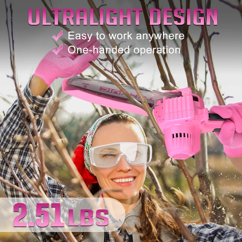 Mini Chainsaw 6-Inch Battery Powered - Pink Cordless Electric Handheld