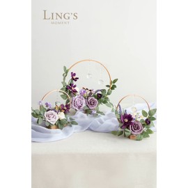 Ling's moment Crystal Wooden Hoop Wreath Floral Centerpieces for Sweetheart Table, Head Table, Ceremony Reception Artificial Flowers Decorations, Assemble Required - Lilac & Gold