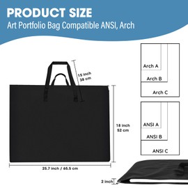 ZKOO Art Portfolio Bag, Light Weight Art Canvas Portfolio Case with Nylon Shoulder Strap, Carrying Storage Case for Artwork, Poster, Sketching, and Drawing (Compatible 18 * 24 Inch-Black)