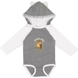 inktastic Night Owl in Training Cute Owl Design Long Sleeve Creeper 6 Months Granite & White W Ears 456d9
