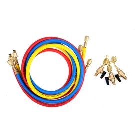 Mulcort Refrigerant Charging Hose 1/4'' Thread Hose Set with Ball Valve Fit for R12 R22 R502 Coolant Adding and Air Condition Maintenance 3-Color 3 Pcs