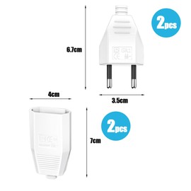 SGQTGIMU 5 Plugs 250 V 2.5 A, Flat Plug, 2 Flat Power Plugs and 2 Euro Coupling with Screwdriver, Euro Plug Flat Schuko Plug for Replacement, White
