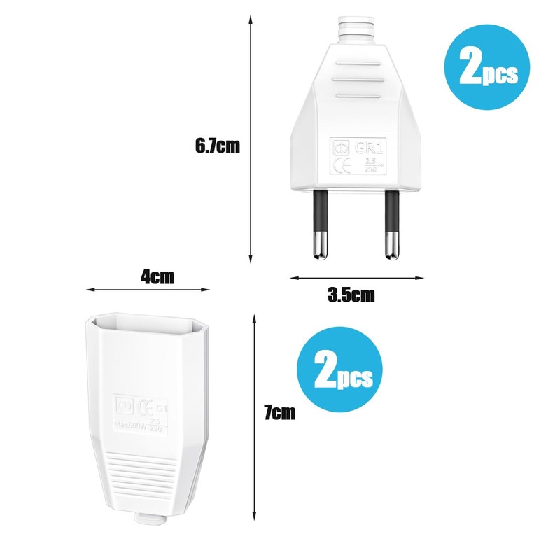 SGQTGIMU 5 Plugs 250 V 2.5 A, Flat Plug, 2