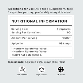 Apigenin 50mg Supplement - Optimal Dosage for Sleep & Relaxation, High Purity, UK Made - (90 Caps/90 Day Supply)