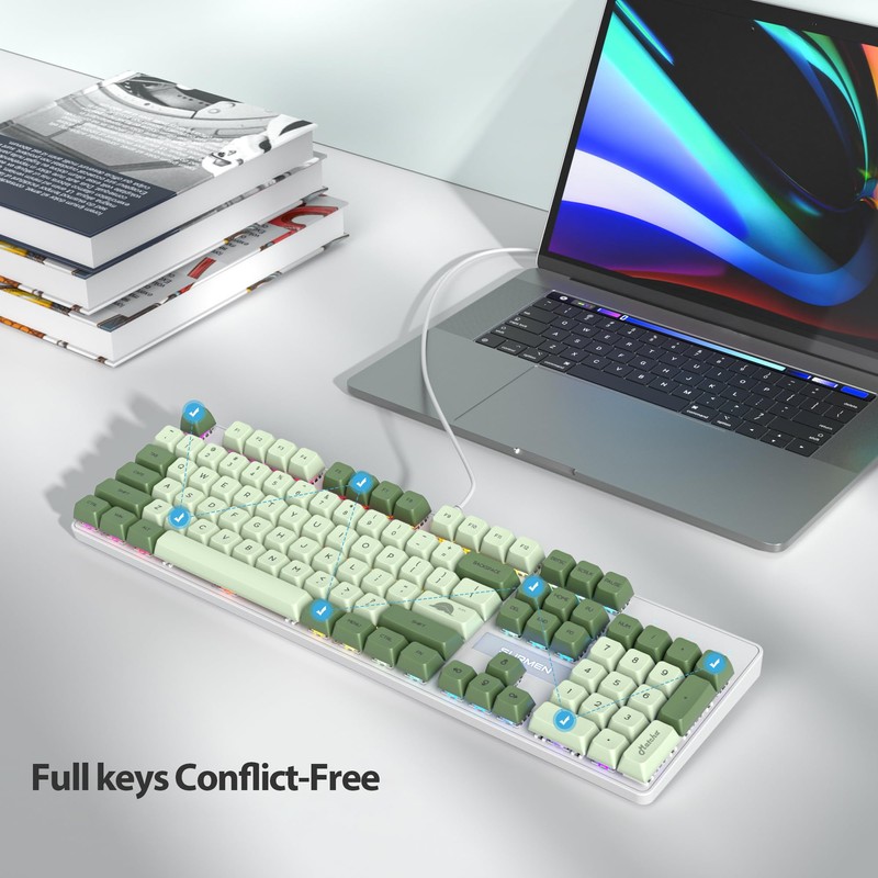 Fogruaden Mechanical Keyboard, Green Matcha, Wired USB 104 Key RGB