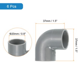 sourcing map 20mm 90 Degree Elbow, 6 Pcs PVC Pipe Fittings 2 Way Right Angle Elbow Side Outlet Adapter Coupling PVC Fitting Connectors for DIY Building Furniture, Grey
