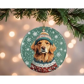 Christmas Golden Retriever Dog Ornament - Pet Portrait Gift - Xmas Sweater Golden Dog - Pet Memorial Ornament - Golden Dog Lover Animal Ornament Gifts Printed on Both Sides