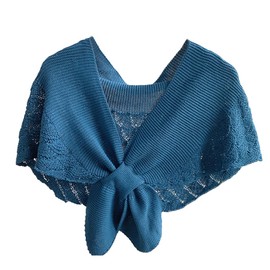 DAISHIAO Ladies Knitted Fish Scales Plain Poncho Knot Cape, black, Unit size