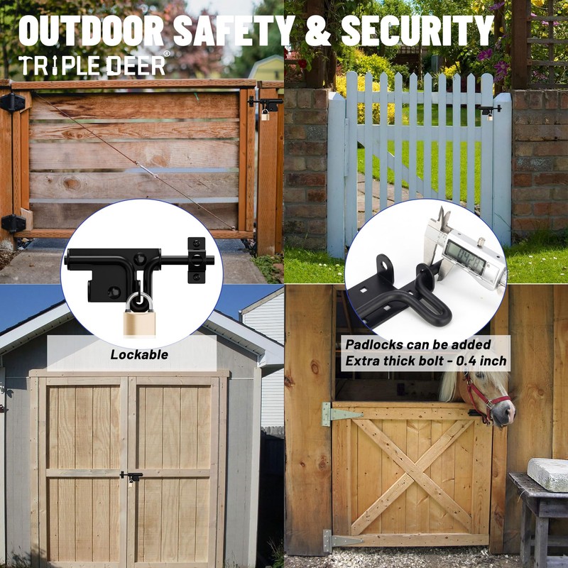 TRIPLE DEER Heavy Duty Sliding Bolt Gate Latch with Padlock