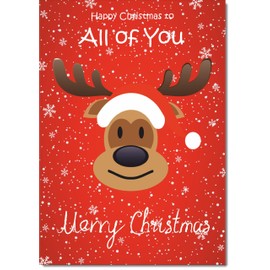 doodlecards To All Of You Christmas Card Rudolph on Red Background Medium Size Christmas Card for To All Of You with Plain Envelope