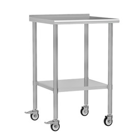 Chingoo Stainless Steel Work Table with Wheels, 24x24 Inch NSF Food Prep Worktable with Backsplash & Adjustable Undershelf for Commercial Kitchen, Restaurant, Garage, Outdoor BBQ