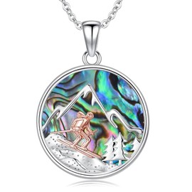 YONFQE Ski Necklace Sterling Silver Skiing Necklace Sports Pendant for Daughter Mountain Jewellery Gifts for Ski Lovers