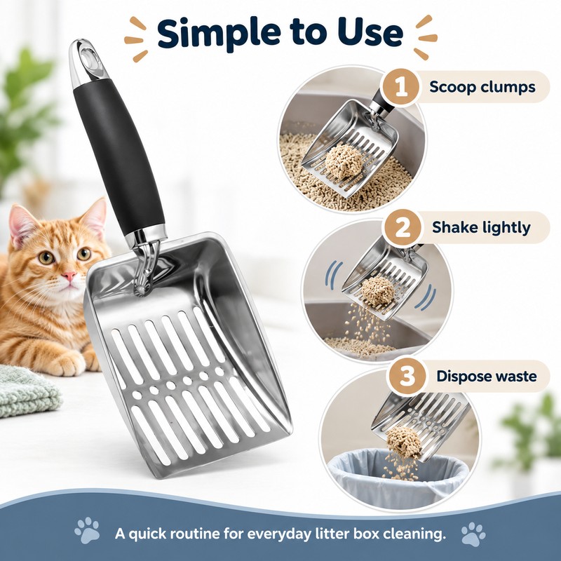 Stainless Steel Cat Litter Scoop for Easy Cleaning – Long