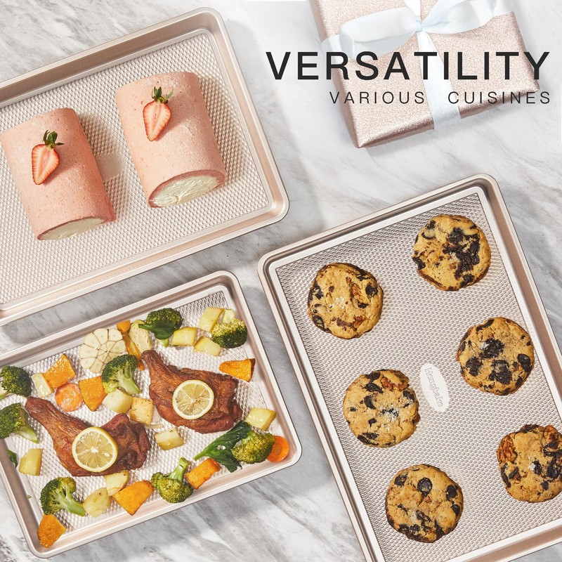 HONGBAKE Baking Sheet Pan Set of 3, Cookie Sheets for