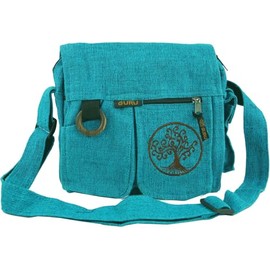 GURU SHOP Ethno Tree of Life Shoulder Bag, Black, Men/Women, Cotton, 25 x 25 x 7 cm, Alternative Shoulder Bag, Fabric Handbag, turquoise, Unit size