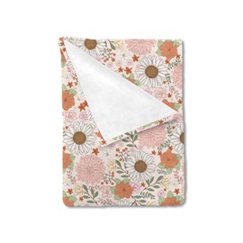 Retro Boho Floral Baby Blanket for Girls Vintage Flowers Flannel Soft Swaddle Blankets Summer Wild Flowers Lightweight Receiving Blankets Bed Blanket Newborn Nursery Toddler Daycare Crib 30x40