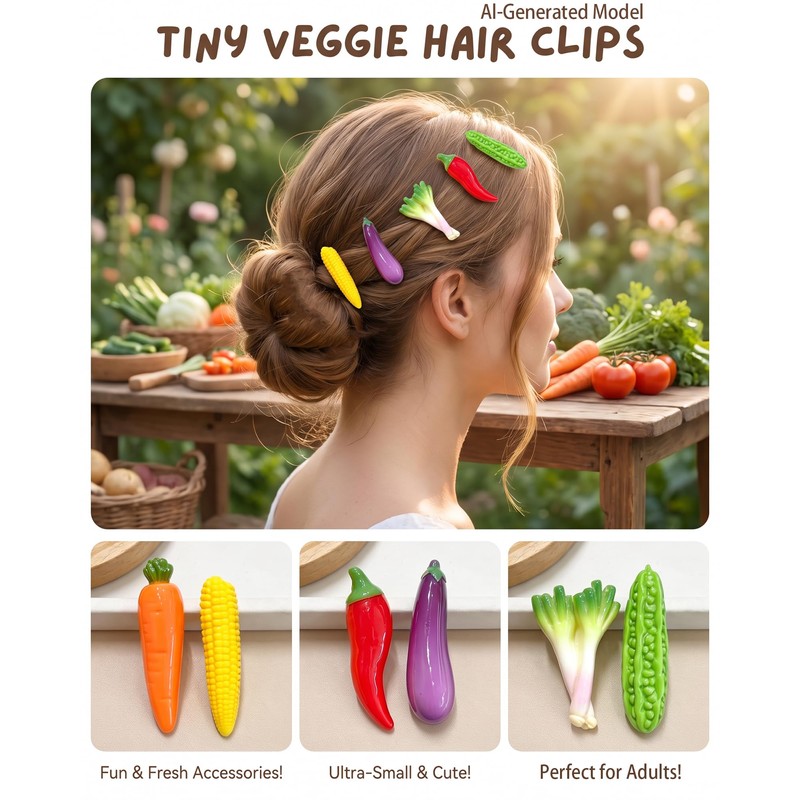 Funny Vegetable Hair Clips Set, 3D Realistic Simulated Food Hair