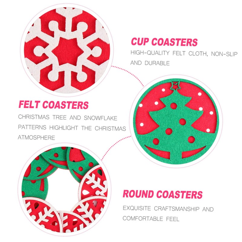 KONTONTY 8pcs Round Felt Cup Coasters Mat Non-Slip Christmas Tree