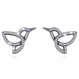 INFUSEU Hummingbird Earrings for Women Stud 925 Sterling Silver Bird Jewelry Cubic Zirconia Post Earring Cute Gifts for Mother Mom Wife