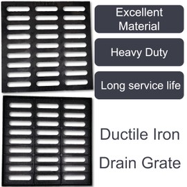 MASSLUNT Cast Iron Drain Grate, 20x20 Outdoor Drain Cover, C Class Sewer Grate, Durable Heavy Duty Channel Grate, Black Square Drainage Grate for Driveway, Concrete, Yard, Garage (19.7x19.7)