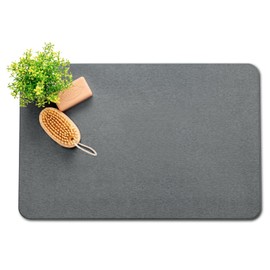 Plentio Stone Bath Mat, Non-Slip Natural Diatomaceous Earth Bath Mat, 23.5" x 15.5" Bath Stone Mat, Easy to Clean, Dark Grey