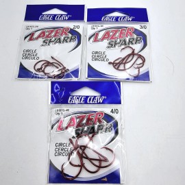 Eagle Claw Lazer Sharp L8197G Circle Red Hooks 5 Count 2/0, 3/0, 4/0 Choose Size - 3/0 (5 Hooks)