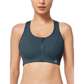 Yvette Zip Front Sports Bra - High Impact Sports Bras for Women Plus Size Workout Fitness,Haze Blue