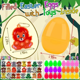 24 Pack Prefilled Easter Eggs with Animal Pop Fidget Toys Inside, Easter Basket Stuffers, Easter Eggs Fillers,Easter Party Favors for Kids