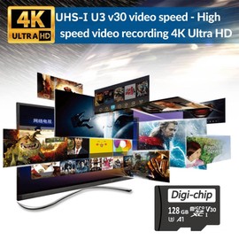 Digi-Chip 128GB Micro SD Memory Card for Tapo Cameras, Class 10 UHS-1 V30 Video High Speed Tapo Camera Memory Card for Wi Fi Security Cameras