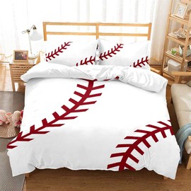 LanS Precise Baseball Sport Series Duvet Cover Bedding Set, Duvet Cover and Pillowcase, 3/4 Piece Set (Duvet Cover + 2 Pillowcases + Sheets) Health/Soft/colourfast (I,Queen-3PCS-228x228cm)