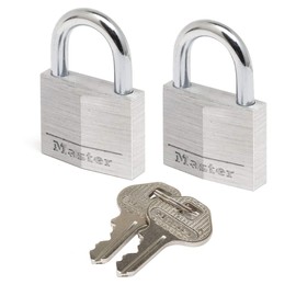 Master Lock 9130EURT Pack of 2 Key Padlocks in Aluminium, Grey, 3 x 5.2 x 1.6 cm