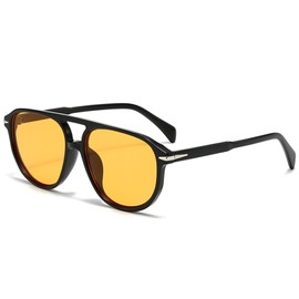 CIKJUK Retro Round Sunglasses for Mens Womens 70s Pilot Style Sun Glasses Vintage Ladies Shades for UV400 Protection-Black/Orange Yellow