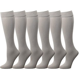 Falari 6-Pack Women Trouser Socks with Comfort Band Stretchy Spandex Opaque Knee High, Silver, One Size