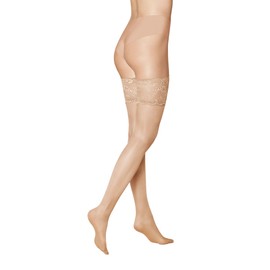KUNERT Women's Hold-Up Stockings Satin Look 20 Wide Lace Band 20 Denier, Complexion 3520