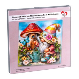Ideen mit Herz Diamond Painting Canvas on Stretcher Frame | 30 cm x 30 cm | Set Including Tools (Gnome in Mushroom House)