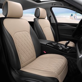 Sanwom Universal Front Leather Car Seat Covers 2 Pcs Luxury Seat Covers, Anti-Slip Waterproof Auto Driver Cushions Fit SUV Pickup Van Sedan, Chevy Silverado GMC Sierra Dodge Ram Tacoma Ford