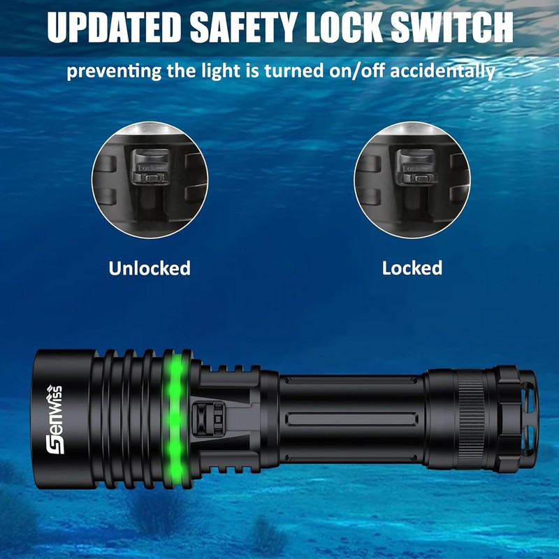 Genwiss Dive Light, 2000 Lumen Underwater Flashlight, IPX8 Waterproof Scuba