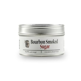 Bourbon Barrel Smoked Sugar Tin, 4oz - Slow Smoked Raw Demerara for a Rich Oak Flavor: Use to Finish Baking, Candies, Ice Cream, Coffee, Tea and Cocktails
