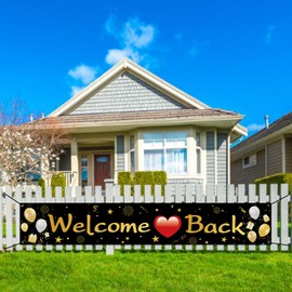 Koliphy Welcome Back Decorations, Welcome Back Banner, Long Welcome Back Banner for Family Celebration Classroom School Season Family Party Decoration, Black Gold, 70.8 x 11.8 inch