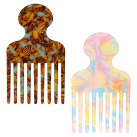 Tinoaly 2pcs Wide Tooth Hair Pick Comb for Curly Hair, 4.72in Smooth Detangling Lifting Comb Styling Tool for Men Women Thick Long Hairs Volumizing and Reducing Knots (Colorful)