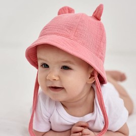 LIUPUUDLY Baby Sun Hat UV Protection Super Cute Cotton Baby Boys Girls Beach Hat Fishing Hat Summer Hat with Ears, dark pink