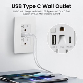 SZJIEIFR 20A Outlet with LED Night Light & USB Charger, Tamper-Resistant Wall Receptacle, 5A USB Type-A & Type-C Ports, Electrical Outlet with Nightlight for Home, Bedroom, Kitchen, White (2 Pack)