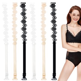 3 Pairs Bra Straps Replacement Flower Lace Elastic Bra Shoulder Straps Decorative Underwear Strap for Women Girls Tops Dress (White, Beige, Black)