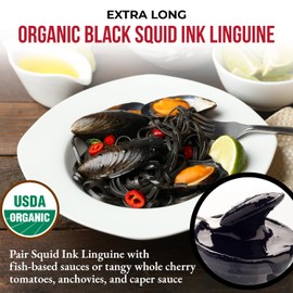 Antichi Poderi Organic Black Squid Ink Pasta Linguine - Black Pasta Noodles Made with Durum Wheat Semolina, Squid Ink, and Wheat Germ, Imported Gourmet Pasta from Italy